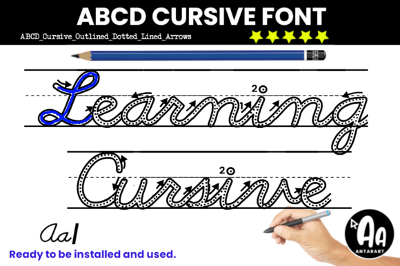 Abcd Cursive Outline Dotted Arrows Lined: A Font for Teaching and Design